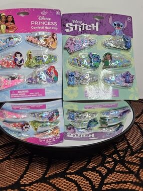 Disney Princess & Stitch Confetti Hair Clips Set